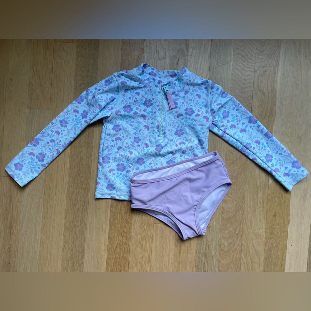 Ruffle Butts Purple Floral Kids Swim Set